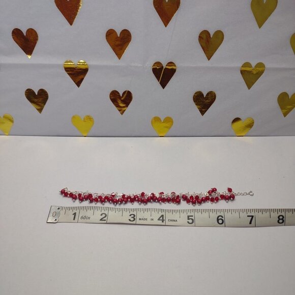 Red Glass‎ Bracelet Cherry Sterling Silver 925 Fine Jewelry - Picture 4 of 7